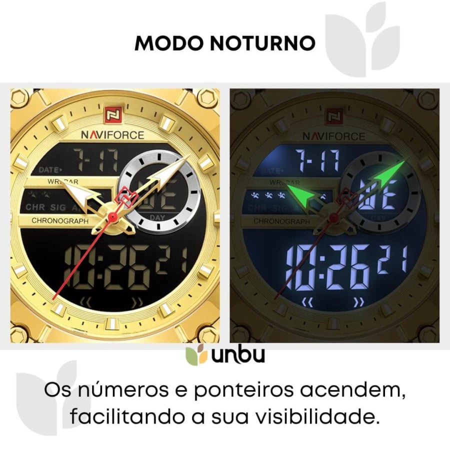 Relógio Masculino Analógico e Digital Luxo Naviforce Modelo 9163