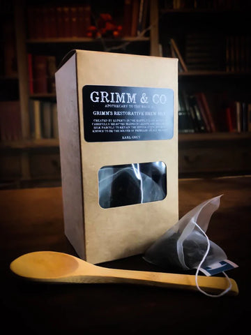 Image shows a box of our Restorative Brew teas with a tea bag and bamboo teaspoon (sold separately).