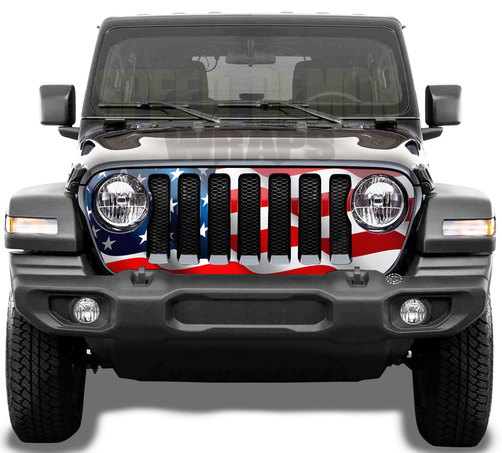 American Flag Jeep Grill Wrap Wrangler JL 2018 - 2019 - 2020 Wavy V2 –  Camouflage Wrap Kits