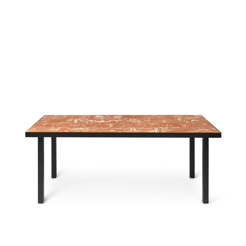 Ferm Living, Scandinavian Furniture, welcome home, indoor-outdoor living, made in Italy, Flod Table Collection, ceramic tiles table, Flod Dining Table