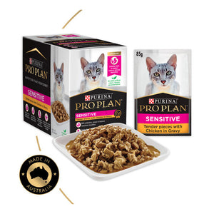 PRO PLAN Adult Sensitive Chicken in Gravy Wet Cat Food Pouches 85g x 12