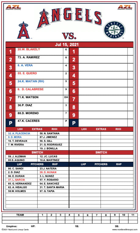 Digital Lineup / Dugout Chart for Baseball and Softball