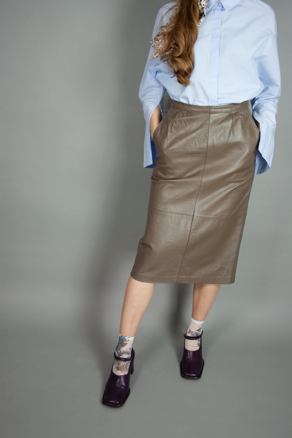 olive green midi pencil skirt