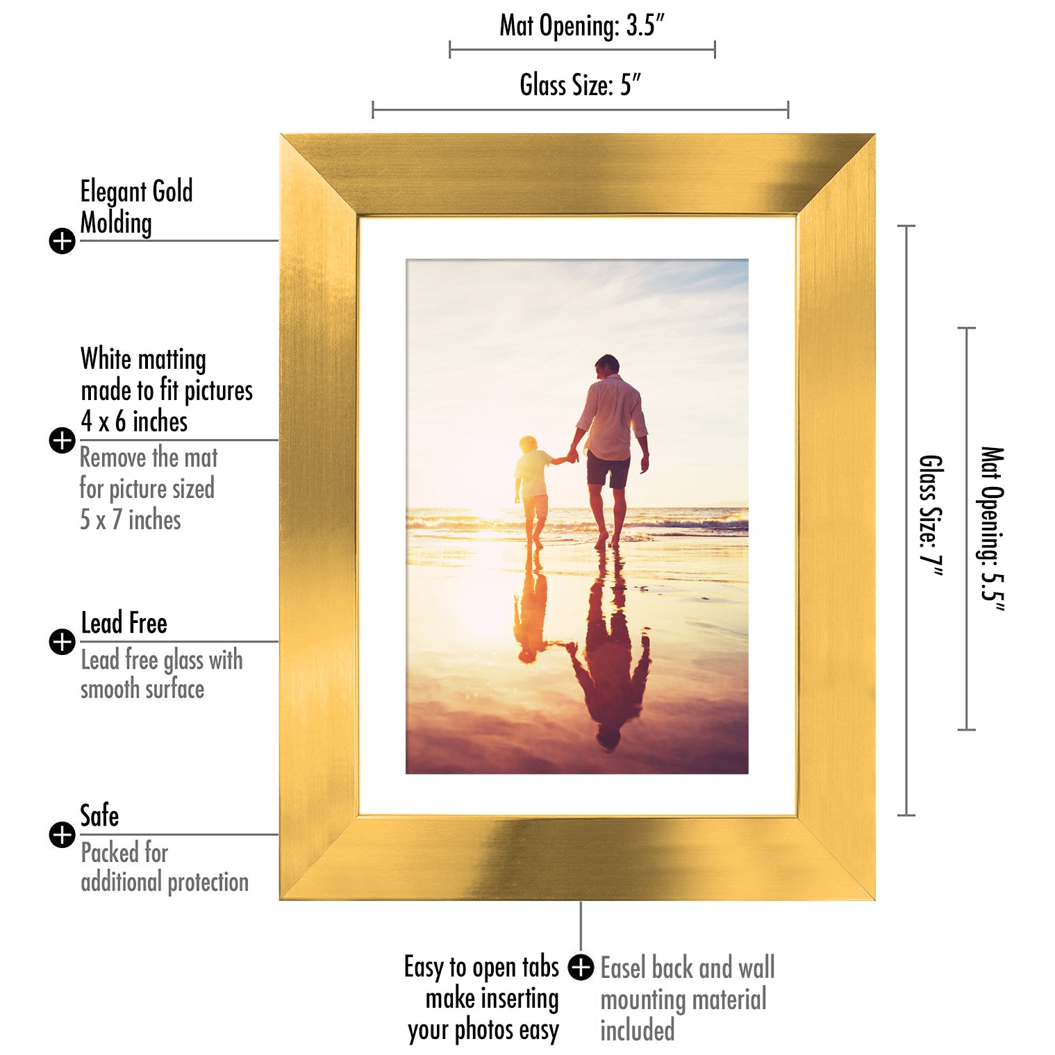 2 Pack Gold Tabletop Frames Display Photos 4x6 With Mats And