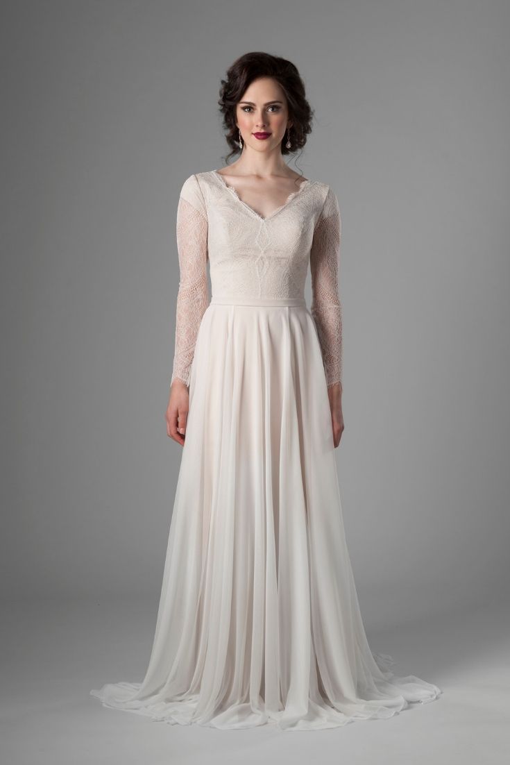 Long sleeve modest wedding dress from LatterDayBride, a modest wedding shop in Salt Lake City, Utah