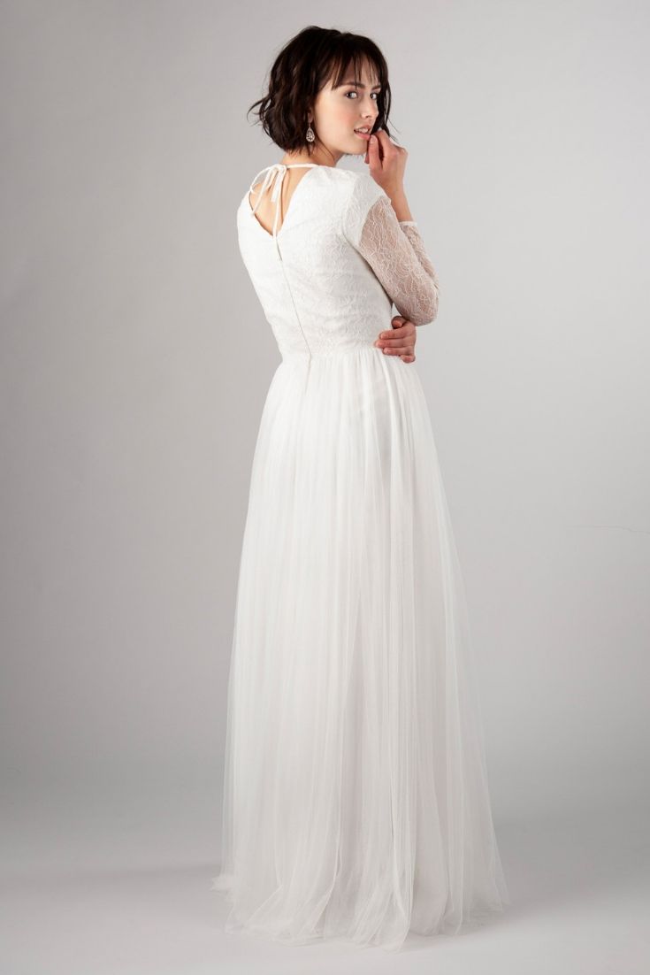 Long sleeve modest wedding dress from LatterDayBride, a modest wedding shop in Salt Lake City, Utah