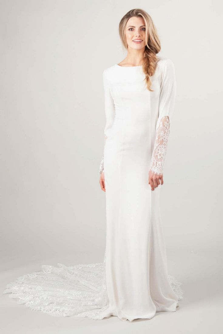 Long sleeve modest wedding dress from LatterDayBride, a modest wedding shop in Salt Lake City, Utah