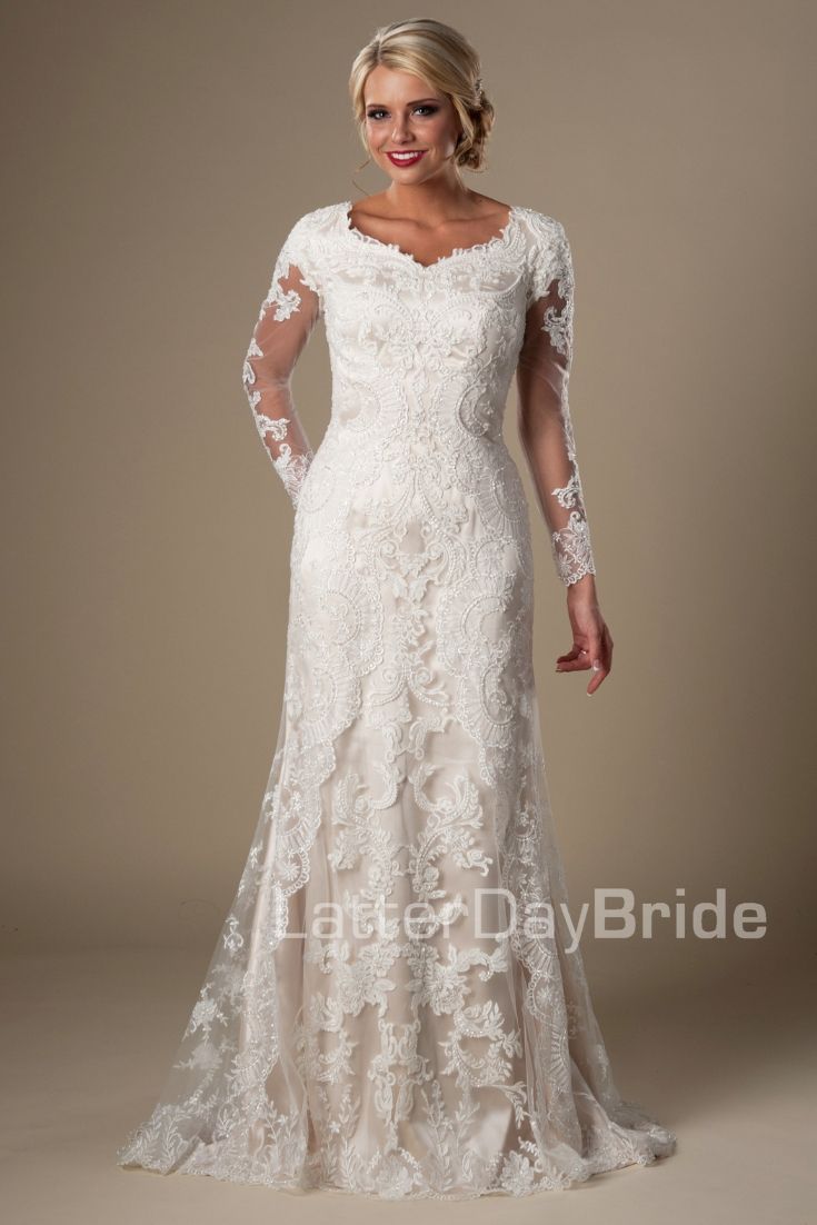 Long sleeve modest wedding dress from LatterDayBride, a modest wedding shop in Salt Lake City, Utah