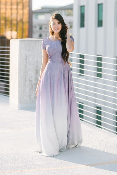 Purple modest prom dress