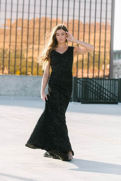 Black Modest Military Ball Gown