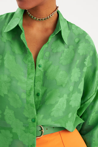 Floral button-up green shirt