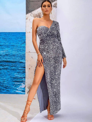 Silver midi Sequin Dress