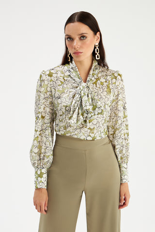 Tie Collar Floral Blouse