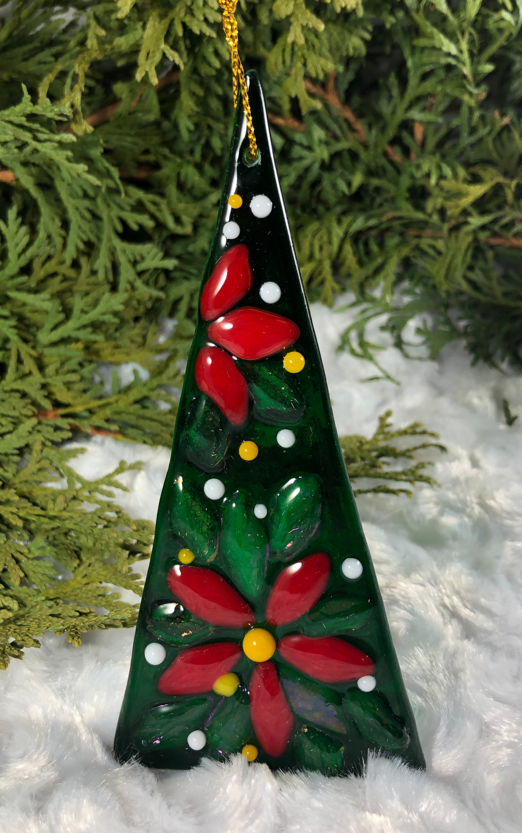 Holiday Ornaments - Poinsettias on Green Aventurine