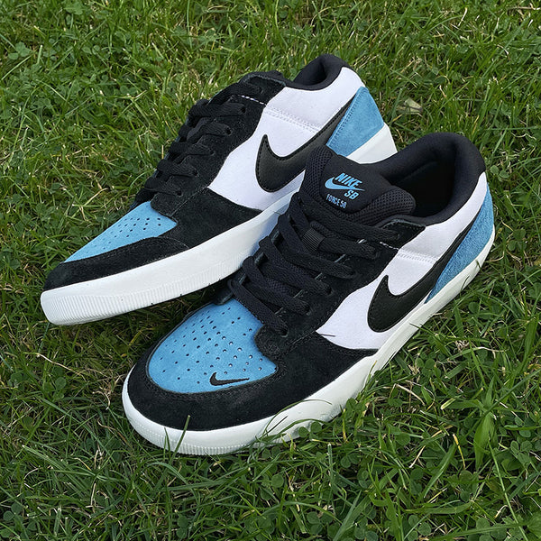 Nike SB Force 58 low top Skateboard shoes in a blue black and white