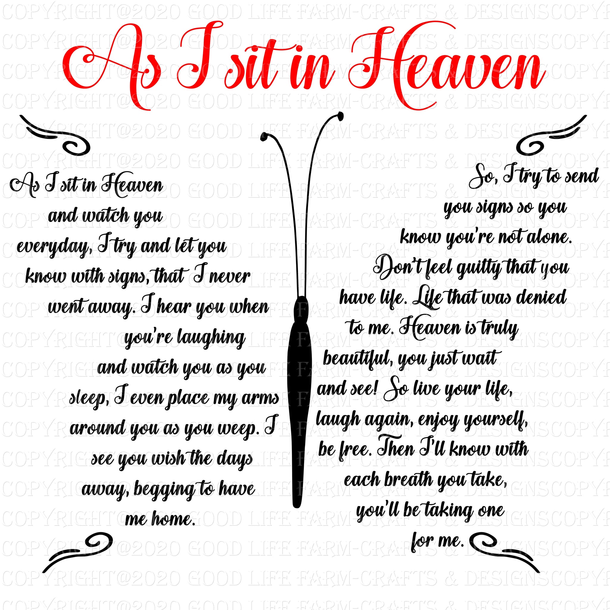 As I Sit In Heaven Poem Dragonfly "AS I SIT IN HEAVEN" MEMORIAL POEM 2 Keepsake Verse