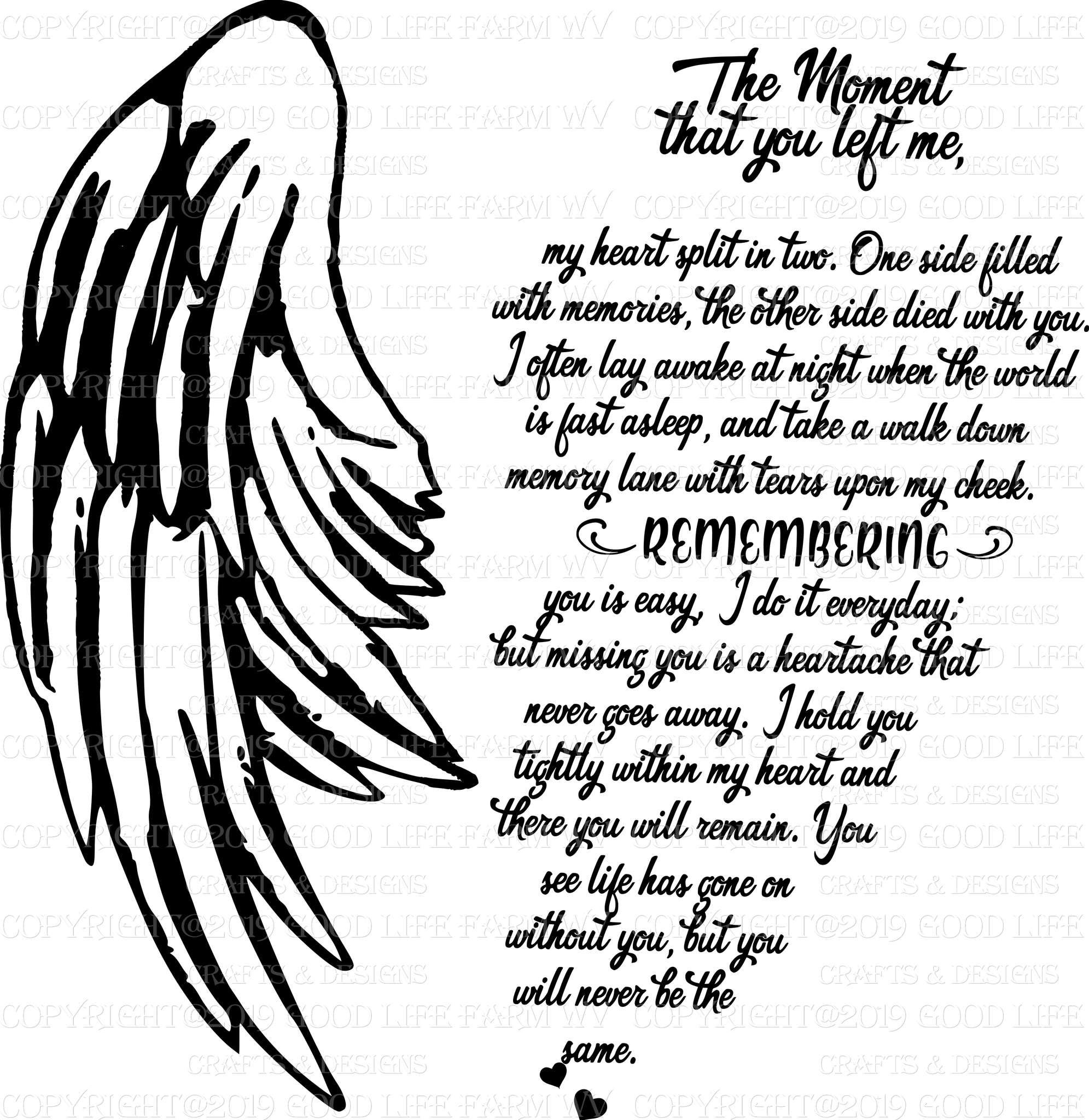 Download The Moment You Left Me Poem Memorial Svg Png Jpeg Esp Cutting File Good Life Farm Crafts Designs