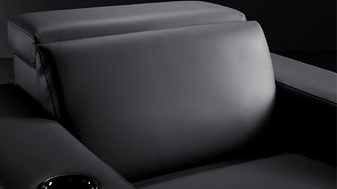 Motorized Lumbar Close-Up View of A Luxurious, Grey, Valencia Barcelona Grand Ultimate Luxury Edition Theater Seating.