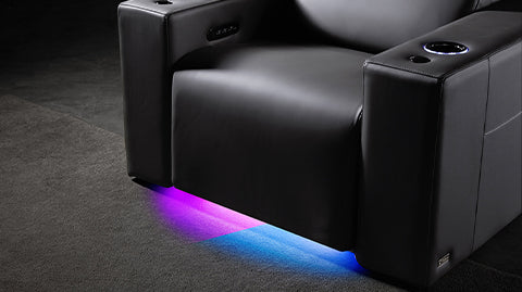 7 RGB Colours and RGB Controller Close-Up View of A Luxurious, Grey, Valencia Barcelona Grand Ultimate Luxury Edition Theater Seating.