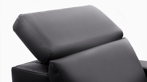 Motorized Headrest and Recliner Close-Up View of A Luxurious, Grey, Valencia Barcelona Grand Ultimate Luxury Edition Theater Seating.