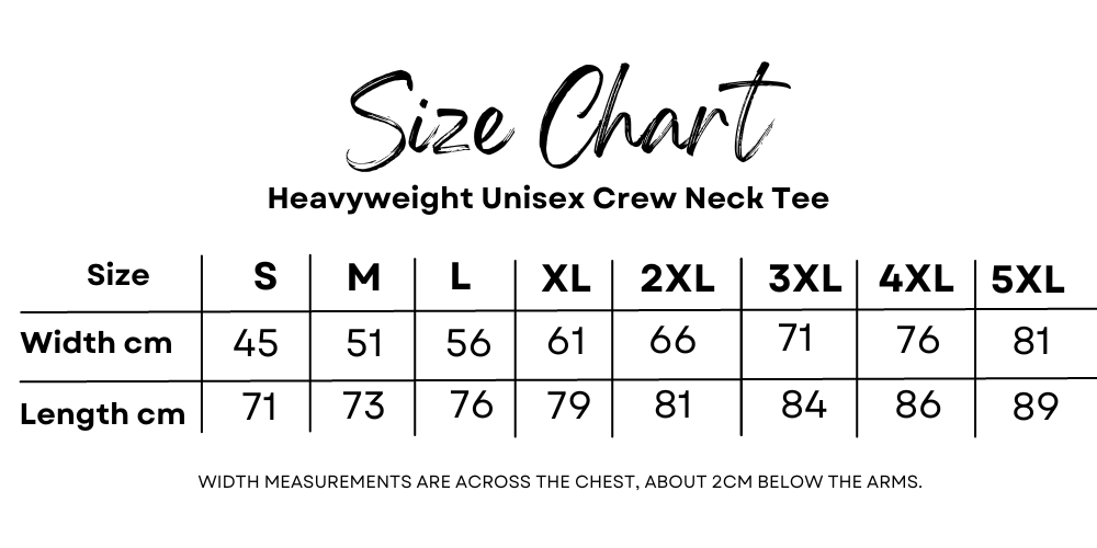 Size chart for relaxed fit tees