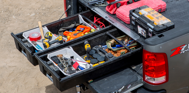 Pulled out DECKED Drawer systems with tools 