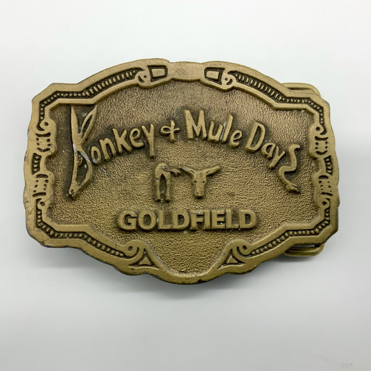 Vintage 60s Donkey & Mule Days Belt Buckle Goldfield Iowa IA