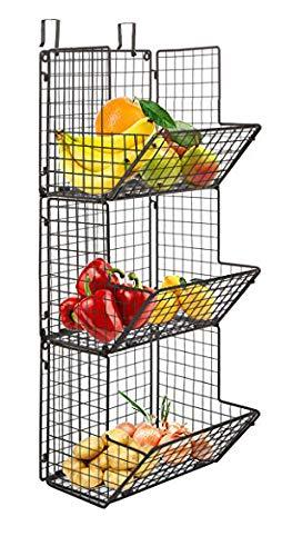 Hanging Fruit Basket Rustic Shelves Metal Wire 3 Tier Wall Mounted Over The Door Organizer Kitchen Fruit Produce Bin Rack Bathroom Towel Baskets