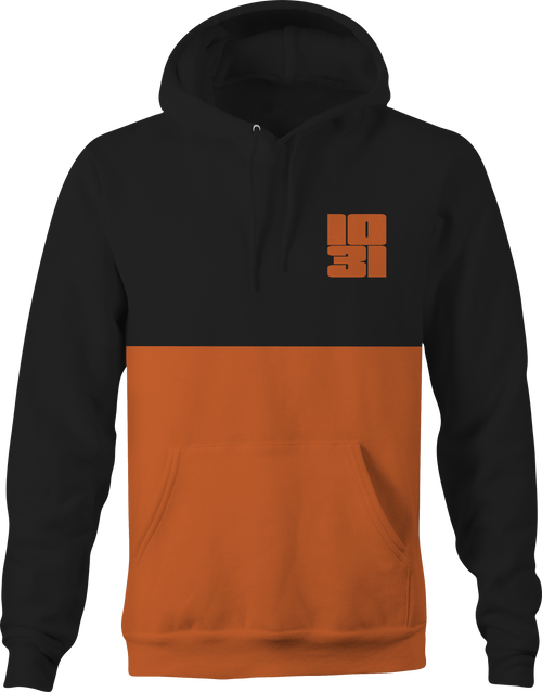 1031 Black & Orange Split Color Pullover Hoodie