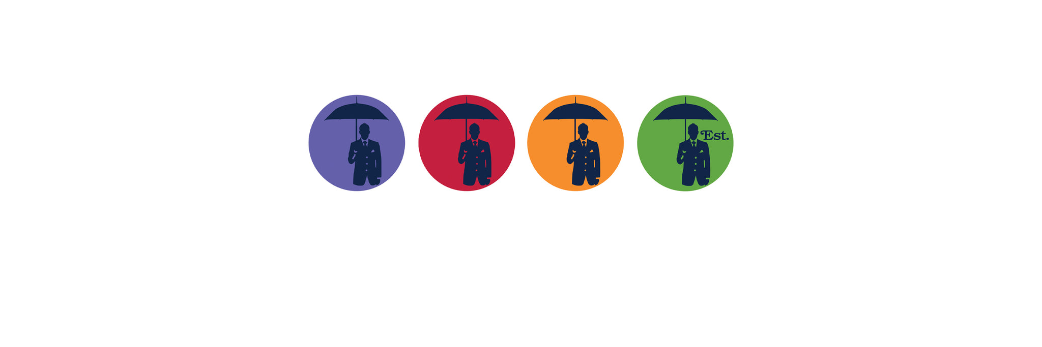 4 colored circles of the logo. A man holding an umbrella.