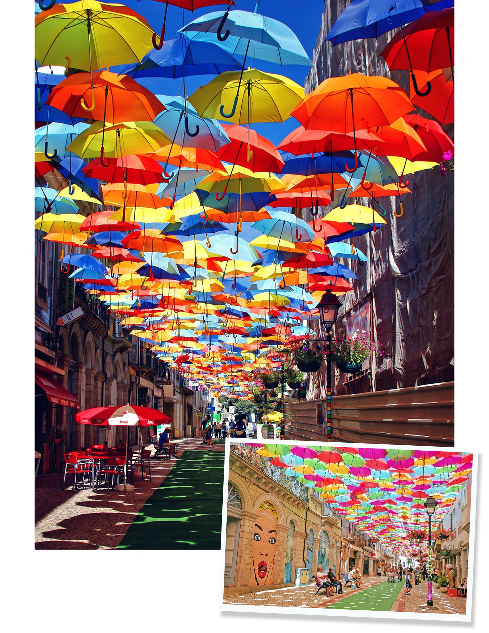 Portugal Umbrellas in the street as shades.