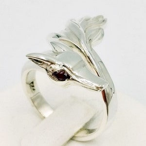 bague renard japonais en argent et rubis