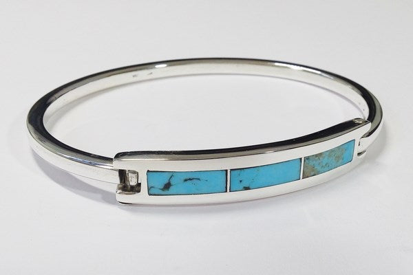 gros bracelet argent et turquoise naturelle