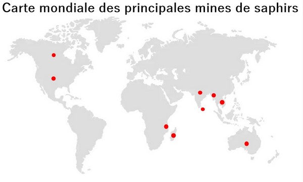 cartes des pays producteurs de saphirs pour la joaillerie