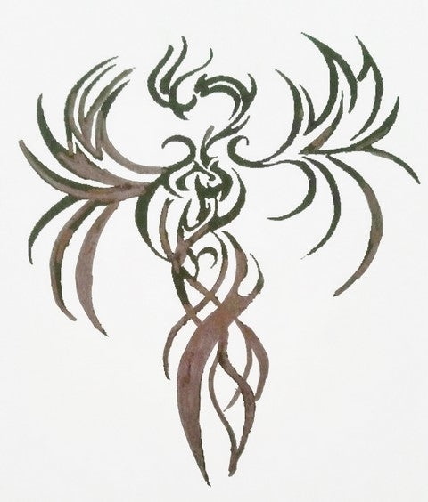 dessin d'un phoenix servant de modèle pour la confection d'un pendentif en argent