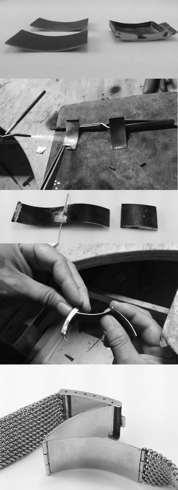different stages of fabrication of gold bracelet watch