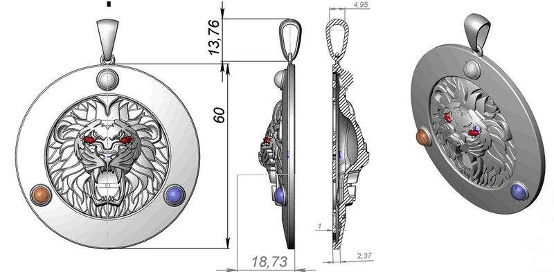 design du pendentif tête de lion en or pour homme confectionné sur-mesure