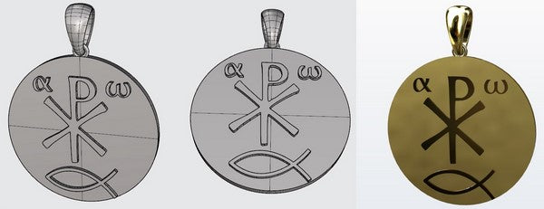 design cao médaille religieuse chrétienne chrisme en or 18 carats