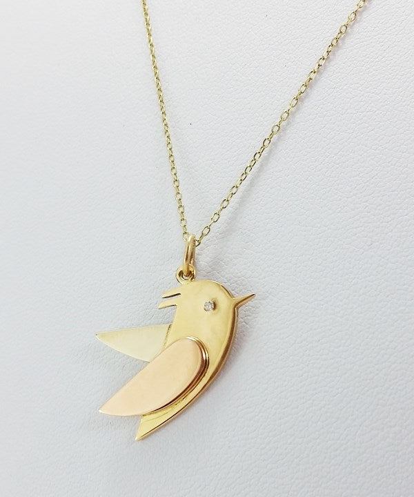 pendentif oiseau en or avec collier or 18k