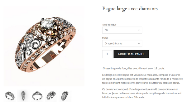 bague de fiancailles en or et diamant avant les modifications de personnalisation