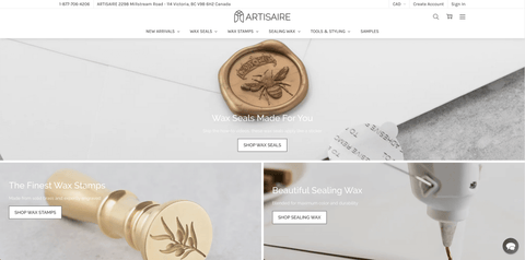 Shopify-магазин Artisaire: сургучные печати, начиная от индивидуальных и заканчивая стандартными