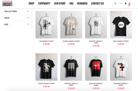 Сайт компанії Imouri з продажу футболок через інтернет