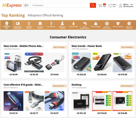 Топ-рейтинг продаваемых товаров на AliExpress