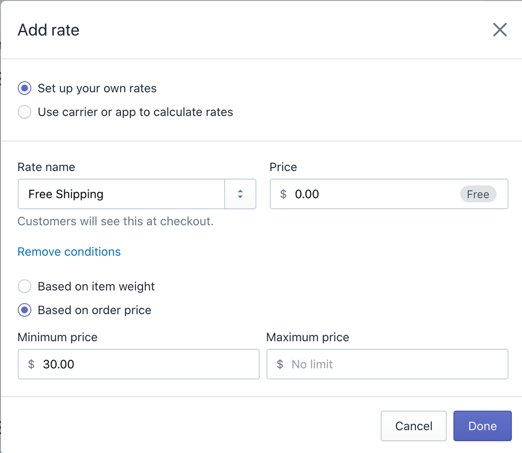 Настройка тарифов на доставку в Shopify