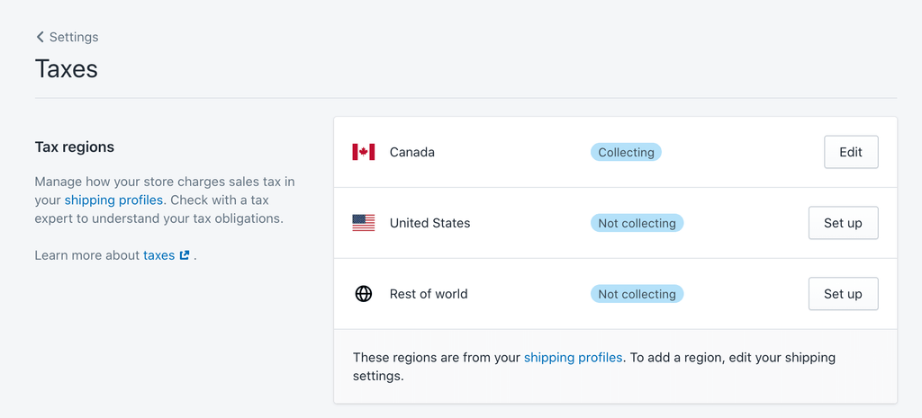 Налаштування податкових зборів у магазині Shopify