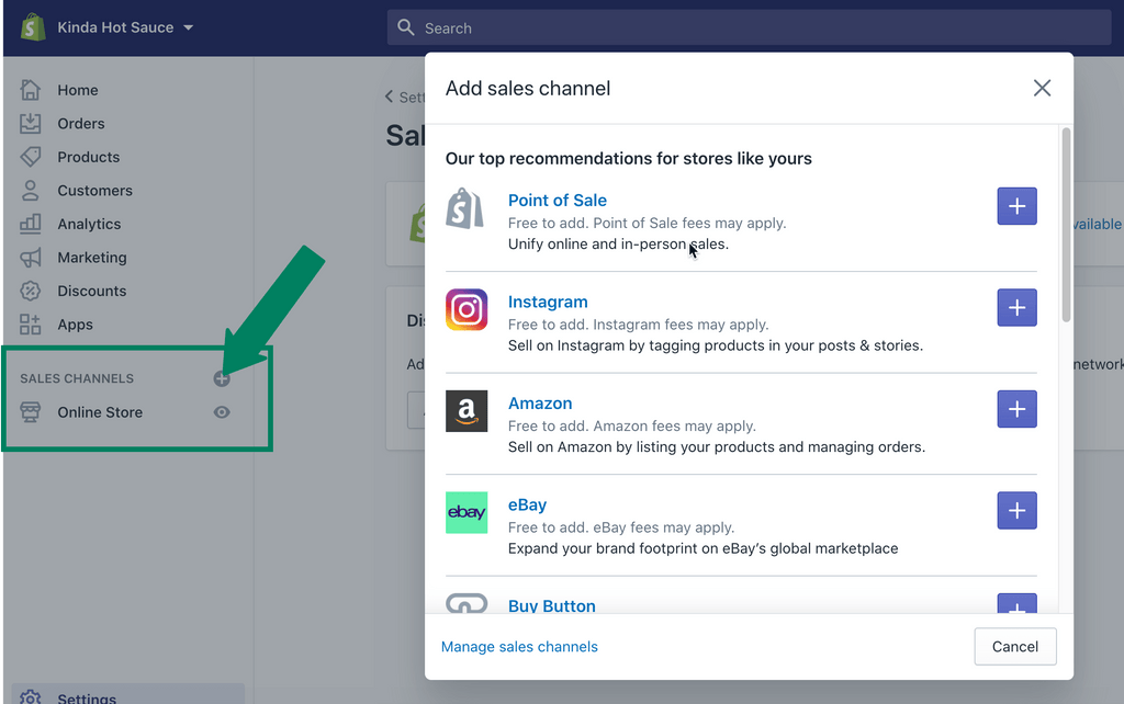 Додавання каналів продажів у Shopify-магазині