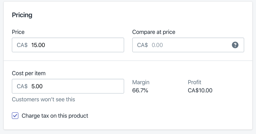 Сторінка товару у Shopify. Секція встановлення ціни