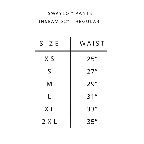 Swaylo pants size guide