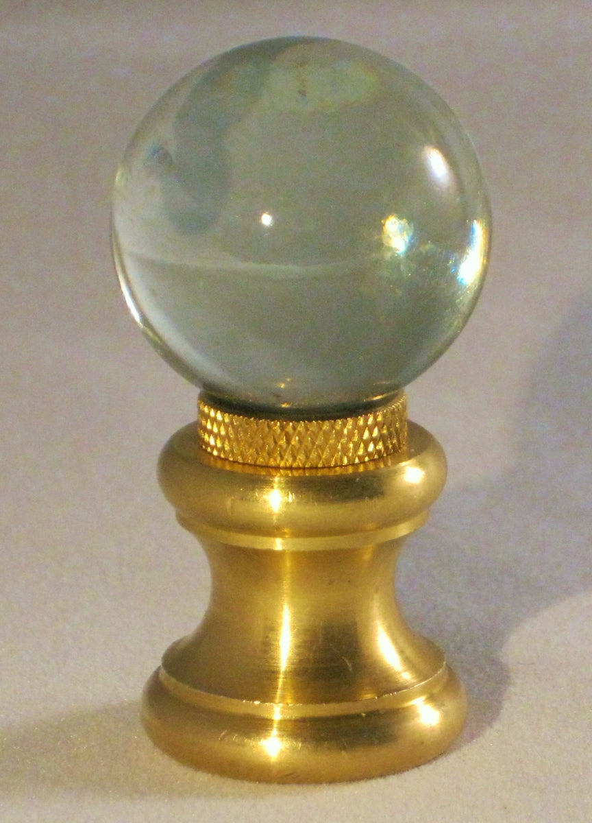 GLASS ORB-Lamp Finial-Clear, Polished Brass Finish, Dual Thread â€“ Lamp ...