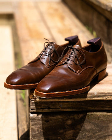 Pair of Color 4 Shell Cordovan Acme Shoemaker Plain Toe Derbies